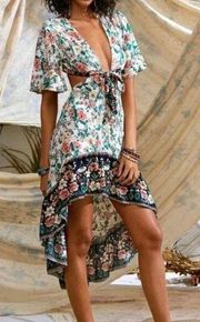 SheIn Flowered long cut out dress