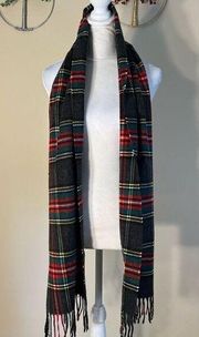 New! Achillea Red Gray Green Scottish Tartan Plaid Scarf with Fringe