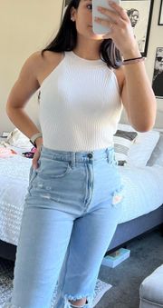 White Mock Neck Tank Top