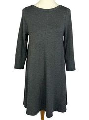 NEW  Jersey Knit 3/4 Sleeve Heathered Gray A-Line Swing Dress Small