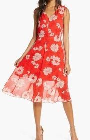 Women's Vince Camuto Floral Print Tie Shoulder Chiffon Dress. Size 4. NWT