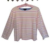 J.Crew Boatneck Track Stripe Pullover 100% Cotton Top size Medium Peach/Pink