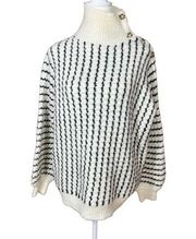 Frnch Womens zigzag stripe down button shoulder turtleneck sweater sizeS|M