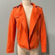 Philosophy Orange Crush Faux Leather Draped Front Blazer Jacket Size Small