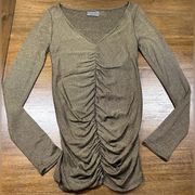 One Size Fits Most Gold Long Sleeve Rouged Front Blouse