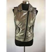 BCBGeneration Womens Jacket Moto Vest S Small Gold Metallic Pockets Utility