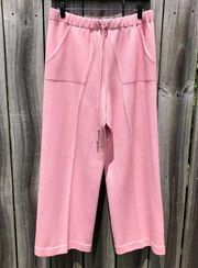 St John Medium Wool Drawstring Wide Leg Pants Pink Sport Pointelle Pocket