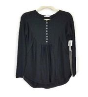 𝅺sweet ROMEO Waffle Knit Black SMALL Oversized Henley top long sleeve