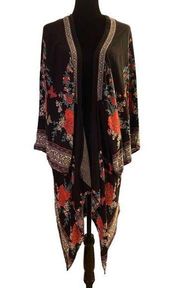 Flying Tomato Black Floral Boho Open Wrap Kimono Size Small