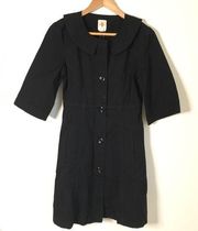 Anthropologie  Tulle Black Textured Trench Coat Women's Size M Pockets 3/4 Sleeve