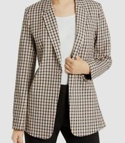 Elie Tahari Black/Tan/White One-Button Check Bree Blazer Jacket, Sz 8