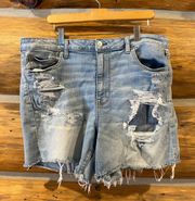 American Eagle Super Hi-Rise Shortie Distressed Shorts