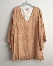 Amuse Society Revolve Tan Print Wide Sleeve Mini Dress Womens Size S Ruffle Hem