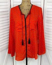 Libby Edelman Bumble Bee Blouse Red Black Medium Long Bell Sleeve