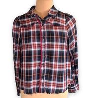 Wild Fable Top Western Style Maroon Navy Plaid Casual Button Down Size Medium