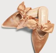 Sylviee Gold Satin Bow Pointed Toe Mules