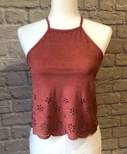 Faux-Suede Crop Top in a Rusty Rose SZ S