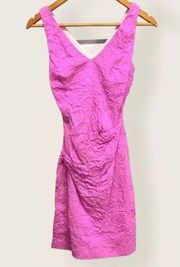 Nicole Miller Women's V-Neck Barbie Pink Crinkled Paper Cocktail Party Dress 0