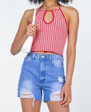 High-waisted Ripped Denim Shorts