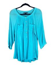 Zac & Rachel Bright Vibrant Blue Button Down Classic Blouse Women Sz L