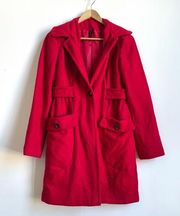 TOPSHOP Wool Blend Statement Button-Front Long Peacoat Jacket Red Size 8