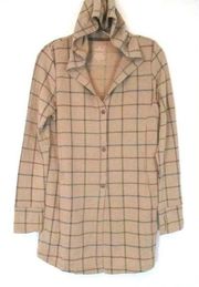 Cuddl Duds Comfortwear Hoodie Blazer Sz medium Brown Plaid Snap cozy lounge wear