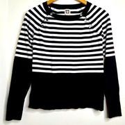 Anne Klein Striped Color Block Sweater Top Women’s Size Small Snap Detail Soft