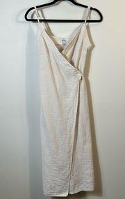 Rhythm Wrap Crossover 100% Cotton Midi Tan White Stripe Beach Summer Dress XS