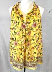 Max Edition pleated mustard yellow floral top size large