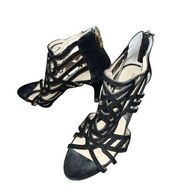 Adrienne Vittadini Caged Heels Gala Black Suede Leather Laser Cut Stiletto Sz 8