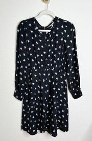 Rebecca Taylor Brigette Long Sleeve Silk Minidress Black Combo Floral Print US 8