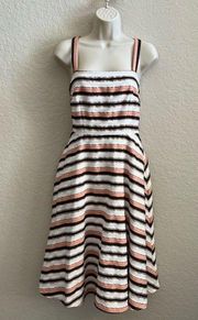 Tiffany Fit & Flare Midi Criss Cross Strappy Striped Dress Women’s 4
