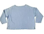 Bryn Walker Blue Linen Top Size Large Boxy Long Sleeve Lagenlook Women's Blouse