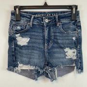 American Eagle  High V-Rise Shortie 0 Denim Distressed Cut Off Lace