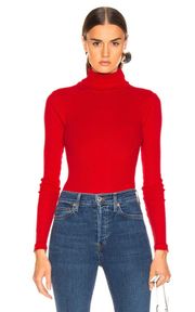 Fiery Red Turtleneck Bodysuit Long Sleeve Top