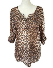 Wishful Park leopard print gold and cream top women’s size large rolls to 3/…