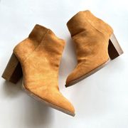 LULUS CHUNKY HEELED ANKLE BOOTS BOOTIES COGNAC SUEDE SIDE ZIP WOMENS‎