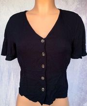 - Black, Buttoned, Short Sleeve Top