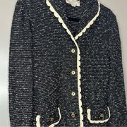 Vintage St. John Collection Jacket Black & White Tweed Boucle Knit Blazer Size 2