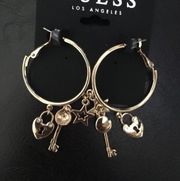 Guess Dangling Charms Hoops, Locket Key & Star