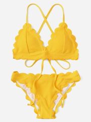 Zaful bright Yellow Scalloped 2 Piece Bikini SMALL/4