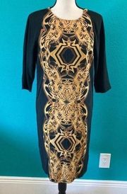 ⭐️ New with tags Ellen Tracy Womens black and gold 3/4 Sleeve Lined shift dress