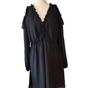 Nicole Miller Black Ruffle Cold Shoulder Long Sleeve Dress