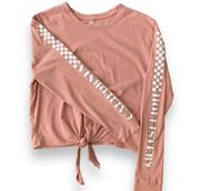 Hollister  graphic long sleeve t-shirt, women's oversize small pink tie front top