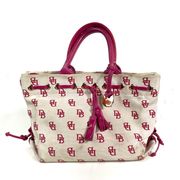 White & Hot Pink Logo Monogram Print Leather Handle Bag Y2K Vtg