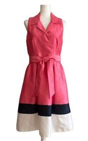 Jessica Howard Dress Pink Shimmer Color Block Sleeveless Fit Flare Dress Size 10