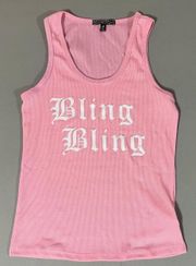 Pastel Pink ‘Bling Bling’ Y2K Ribbed Tank Top Cami Camisole Tee T-Shirt Size M 🎀