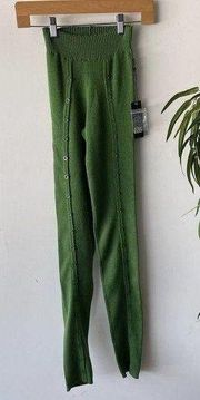 Ego Pants Womens 0 Green Button Ribbed Knit Cutout Comfy Jess Lounge Leggings