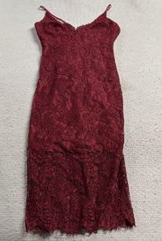 Burgundy Maroon Red Lace Sweetheart MIDI Cocktail Formal Dress Size XS 4