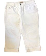 Earl Cropped White Jean Sz. 14X18 Cuff Hem Flap Pockets Stretch Rhinestones